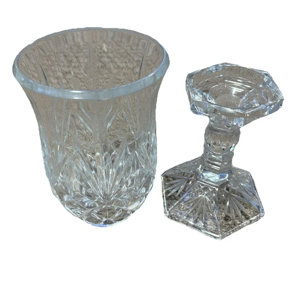 Crystal Hurricane Lamp Globe Candle Holder 2 piece Godinger Shannon Lexington